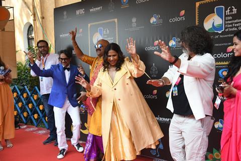 Actor Chhaya Kadam and the 'Snow Flower' team at the IFFI 2024 Red Carpet in Goa